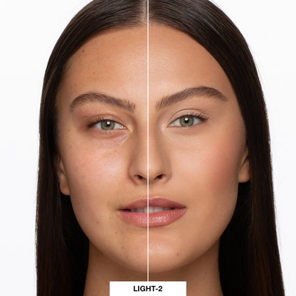 Before and after image of a model wearing shade of LuminousLift Light2